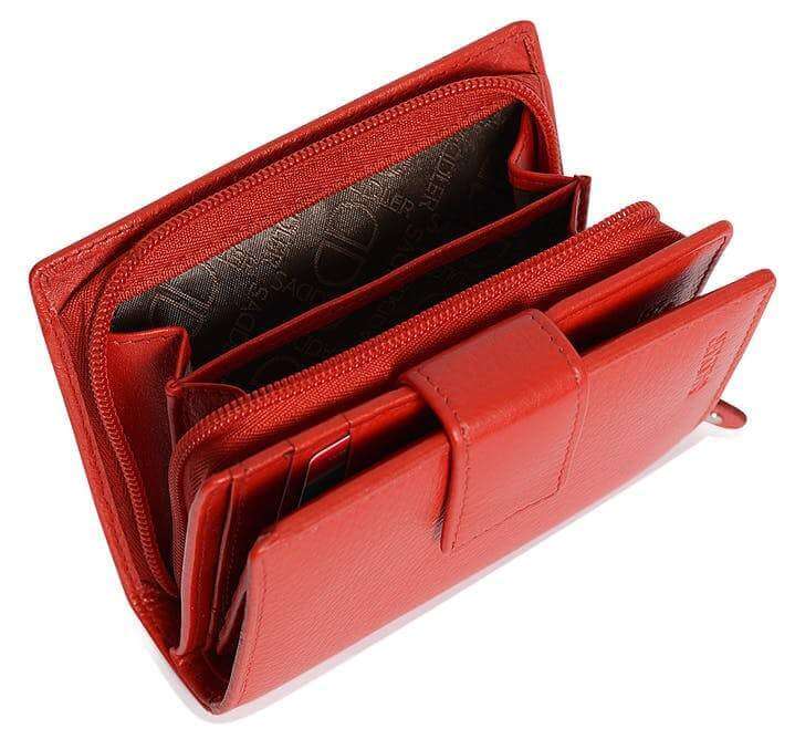 Image of a saddler emily medium bifold purse wallet with zipper coin purse in red. It is made from leather