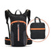 image of a black lightweight backpack with grey trim on the zips as well as grey reflective strips.