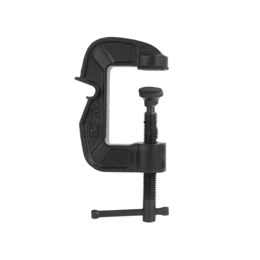 image of a bottle opener which is the shape of a workbench G-clamp, so it enbales the bottle opener to be clamper to a suitable surface