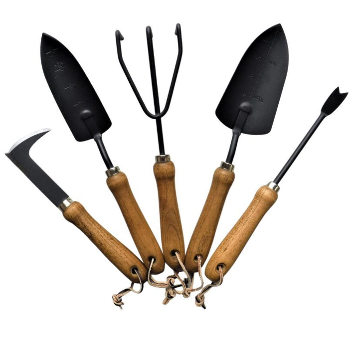 Essential Garden Tools Gift Set with Solid Wooden Handles and Leather Hangs