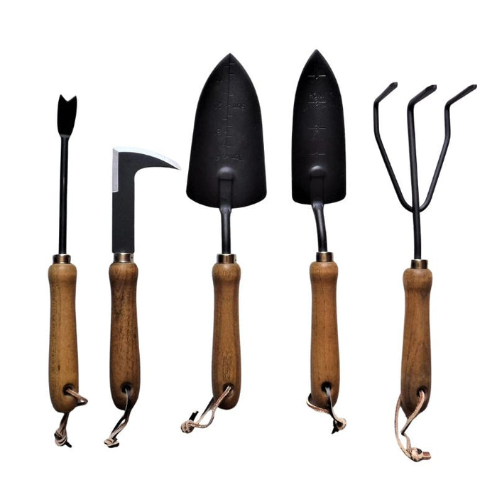 Essential Garden Tools Gift Set with Solid Wooden Handles and Leather Hangs