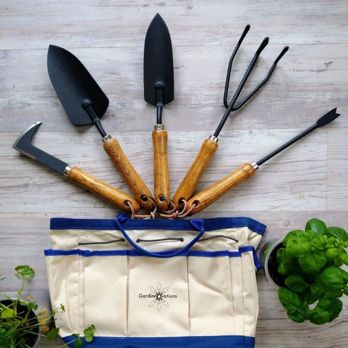 Essential Garden Tools Gift Set with Solid Wooden Handles and Leather Hangs