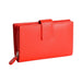 Saddler "Georgie" Medium Rfid Bifold Purse Wallet with Zipper Coin Purse in Red. This popular compact purse made from luxurious leather accommodates up to 13 credit cards and provides a roomy 2 section zipper purse to the centre for coins and small keys. It also features a large window section for ID or pass card with inner extension wing for extra card storage and secure tab closure. Approximate Size: 14 x 9 x 4cm when closed. 12 month warranty for normal use. 