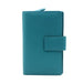 Saddler "Georgie" Medium Rfid Bifold Purse Wallet with Zipper Coin Purse in Teal This popular compact purse made from luxurious leather accommodates up to 13 credit cards and provides a roomy 2 section zipper purse to the centre for coins and small keys. It also features a large window section for ID or pass card with inner extension wing for extra card storage and secure tab closure. Approximate Size: 14 x 9 x 4cm when closed. 12 month warranty for normal use. 