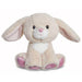 a wonderfully cute lop eared young bunny soft toy with glitzy pink nose and paw pads.