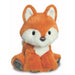 image shows a super cute fox cub soft toy with classic orangey red and white fox colouring and glitzy brown nose and paw pads,.