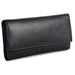Saddler "Grace" Women's Large Luxurious Leather Multi Section Rfid Credit Card Clutch Purse in Black. This large flapover organiser purse looks great and is extremely practical as well. Capable of holding 7 Credit Cards and featuring multiple slip-in and zipper coin purse pockets and large ID and Photo window. With Rfid protection built in and presented in its own gift box. Approximate Size: 19.0 x 11.0 x 5.5cm when closed. 12 month warranty for normal use.