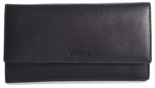 Image of a saddler grace large leather multi section rfid credit card clutch purse in Black. It is made from leather
