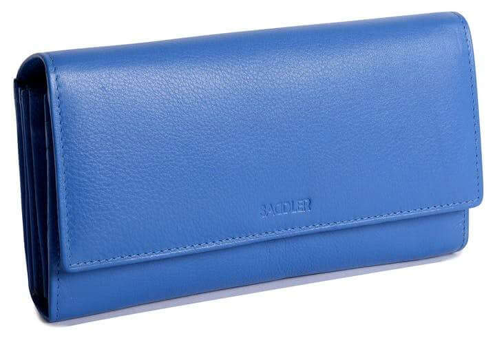 Saddler "Grace" Women's Large Luxurious Leather Multi Section Rfid Credit Card Clutch Purse in Light Blue. This large flapover organiser purse looks great and is extremely practical as well. Capable of holding 7 Credit Cards and featuring multiple slip-in and zipper coin purse pockets and large ID and Photo window. With Rfid protection built in and presented in its own gift box. Approximate Size: 19.0 x 11.0 x 5.5cm when closed. 12 month warranty for normal use.