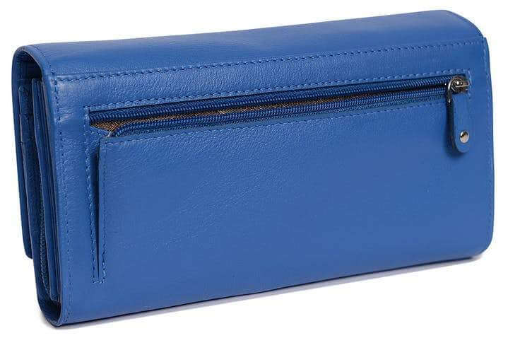 Image of a saddler grace large leather multi section rfid credit card clutch purse in Blue. It is made from leather