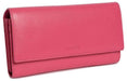 Saddler "Grace" Women's Large Luxurious Leather Multi Section Rfid Credit Card Clutch Purse in Fuchsia. This large flapover organiser purse looks great and is extremely practical as well. Capable of holding 7 Credit Cards and featuring multiple slip-in and zipper coin purse pockets and large ID and Photo window. With Rfid protection built in and presented in its own gift box. Approximate Size: 19.0 x 11.0 x 5.5cm when closed. 12 month warranty for normal use.