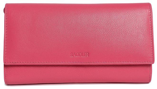 Image of a saddler grace large leather multi section rfid credit card clutch purse in fuschia. It is made from leather