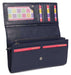 Image of a saddler grace large leather multi section rfid credit card clutch purse in navy blue. It is made from leather