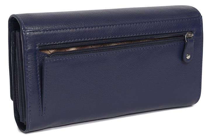 Image of a saddler grace large leather multi section rfid credit card clutch purse in navy blue. It is made from leather