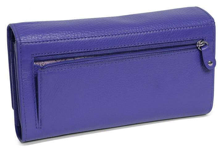 Image of a saddler grace large leather multi section rfid credit card clutch purse in purple. It is made from leather