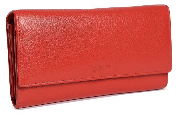 Saddler "Grace" Women's Large Luxurious Leather Multi Section Rfid Credit Card Clutch Purse in Red. This large flapover organiser purse looks great and is extremely practical as well. Capable of holding 7 Credit Cards and featuring multiple slip-in and zipper coin purse pockets and large ID and Photo window. With Rfid protection built in and presented in its own gift box. Approximate Size: 19.0 x 11.0 x 5.5cm when closed. 12 month warranty for normal use.