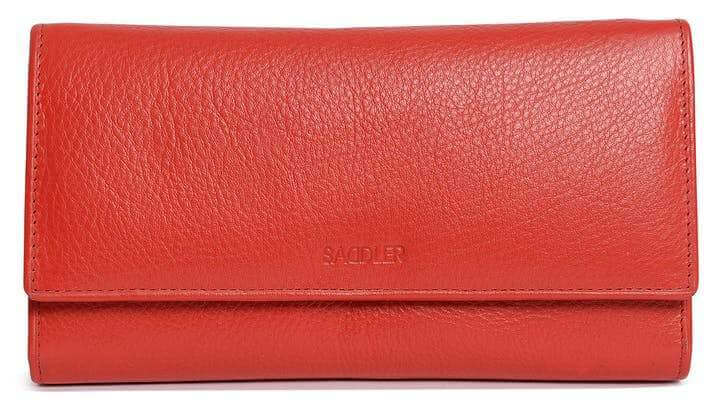 Image of a saddler grace large leather multi section rfid credit card clutch purse in red. It is made from leather