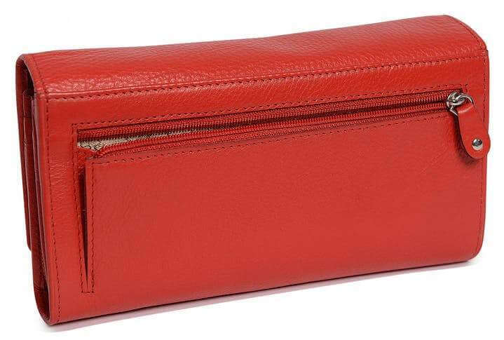 Image of a saddler grace large leather multi section rfid credit card clutch purse in red. It is made from leather