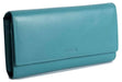 Saddler "Grace" Women's Large Luxurious Leather Multi Section Rfid Credit Card Clutch Purse in Teal. This large flapover organiser purse looks great and is extremely practical as well. Capable of holding 7 Credit Cards and featuring multiple slip-in and zipper coin purse pockets and large ID and Photo window. With Rfid protection built in and presented in its own gift box. Approximate Size: 19.0 x 11.0 x 5.5cm when closed. 12 month warranty for normal use.
