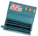 Image of a saddler grace large leather multi section rfid credit card clutch purse in teal. It is made from leather