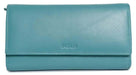 Image of a saddler grace large leather multi section rfid credit card clutch purse in teal. It is made from leather