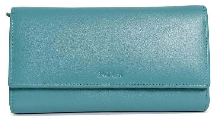 Image of a saddler grace large leather multi section rfid credit card clutch purse in teal. It is made from leather