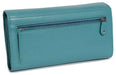 Image of a saddler grace large leather multi section rfid credit card clutch purse in teal. It is made from leather