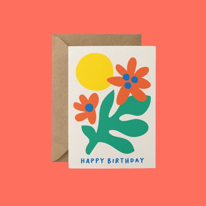 Happy Birthday Card, Sun & Flowers