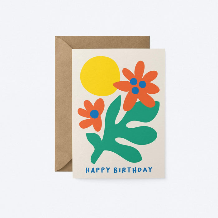 Happy Birthday Card, Sun & Flowers