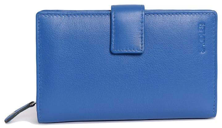 Image of a saddler holy leather bifold rfid wallet clutch zipper purse in Blue. It is made from leather