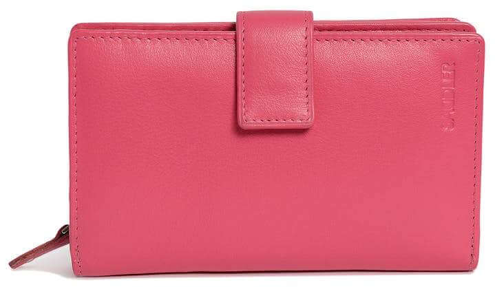 Image of a saddler holy leather bifold rfid wallet clutch zipper purse in fuschia. It is made from leather