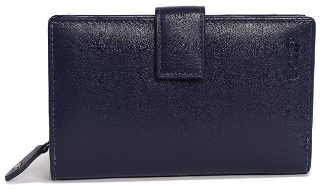 Image of a saddler holy leather bifold rfid wallet clutch zipper purse in navy blue. It is made from leather
