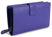 Saddler "Holly" Women's Luxurious Leather Bifold Rfid Wallet Clutch Zipper Purse in Purple.  Functional, handy mid-size Purse with capacity for 8 credit cards, notes and 2 windows for ID or Pass cards and large zip purse to the rear, with Rfid protection built in and presented in its own gift box. Approximate Size: 15.0 x 9.0 x 4.0cm when closed. 12 month warranty for normal use.