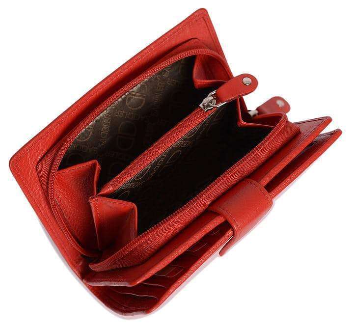 Image of a saddler holy leather bifold rfid wallet clutch zipper purse in red. It is made from leather