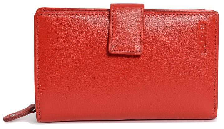 Image of a saddler holy leather bifold rfid wallet clutch zipper purse in red. It is made from leather