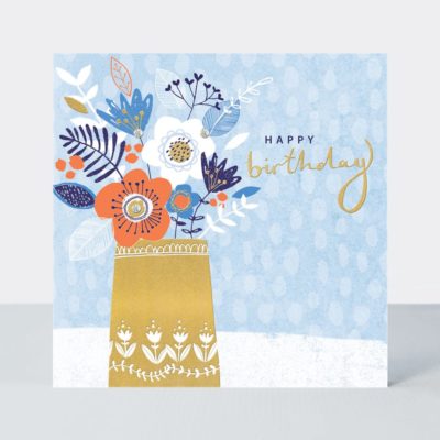 Happy Birthday Card with Vase of Flowers Design