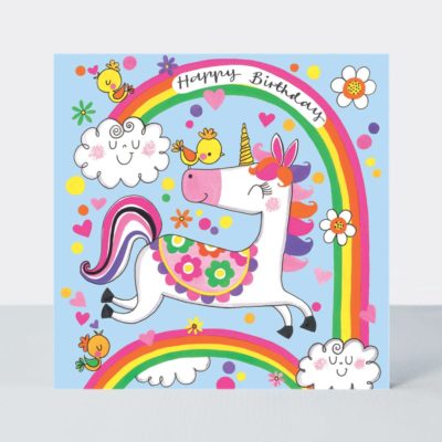 Happy Birthday Jigsaw Card with Unicorn & Rainbows Design