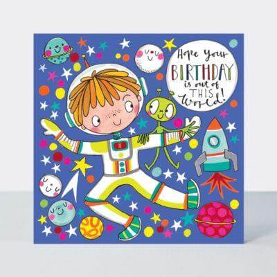 Happy Birthday Card Jigsaw Card with Spaceman and Alien Design
