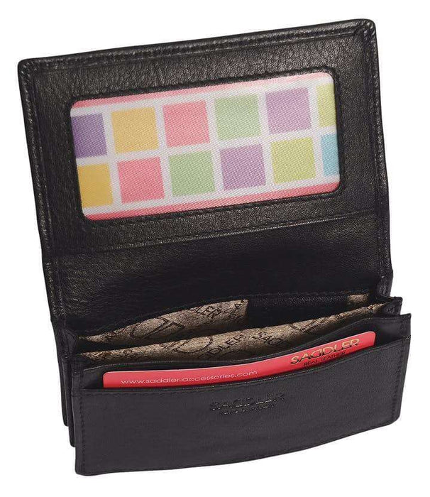 Image of a saddler jesscia leather slim rfid credit card holder in Black. It is made from leather
