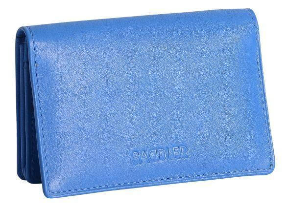 Image of a saddler jesscia leather slim rfid credit card holder in Blue. It is made from leather