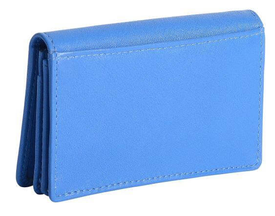 Image of a saddler jesscia leather slim rfid credit card holder in Blue. It is made from leather