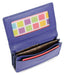 Image of a saddler jesscia leather slim rfid credit card holder in purple. It is made from leather