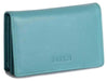 Saddler "Jessica" Women's Luxurious Leather Slim Rfid Credit Card Holder in Teal. A modern, designer slim minimalist credit wallet with Rfid protection built in and presented in its own gift box. Practical for Business and credit cards held in 2 main sections and with an additional ID window section and outer back pocket making this a very popular style. Approximate Size: 10.5 x 7.0 x 2.0cm. 12 month warranty for normal use. 