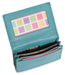 Image of a saddler jesscia leather slim rfid credit card holder in teal. It is made from leather