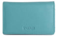 Image of a saddler jesscia leather slim rfid credit card holder in teal. It is made from leather