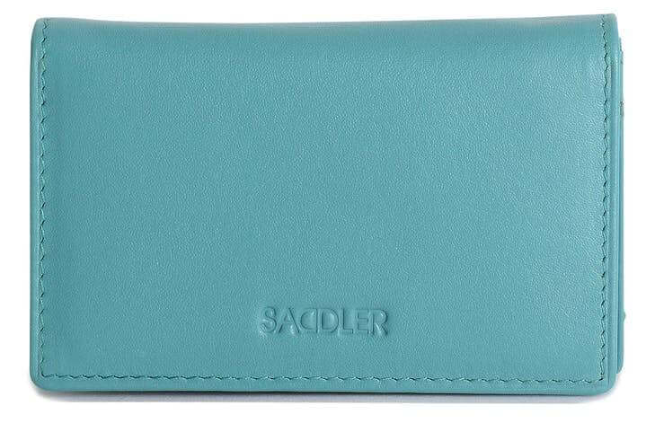 Image of a saddler jesscia leather slim rfid credit card holder in teal. It is made from leather