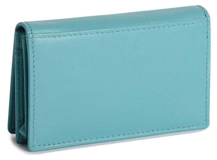 Image of a saddler jesscia leather slim rfid credit card holder in teal. It is made from leather