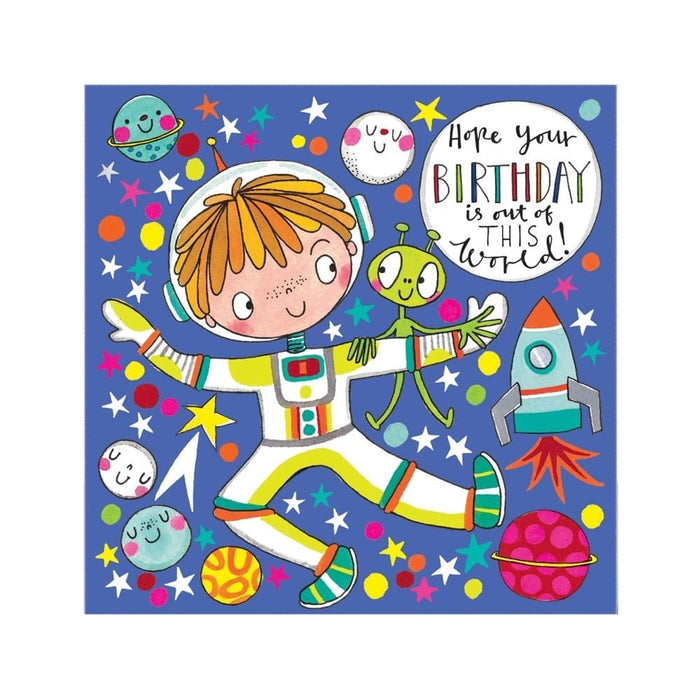  a Happy Birthday Card Jigsaw Card with Spaceman and Alien Design
