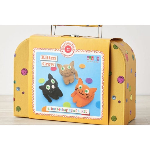 This cute Kitten Crew Sewing Kit is packed in a lovely little suitcase which contains full instructions and everything you need to make 3 cute kittens. With pre-cut shapes in super-soft craft felt, they are very easy to sew. Contents: Pre-cut Felt Shapes; 2 Needles; 6 Pins; Sewing Thread; Stuffing. Suitable for Age 8+.