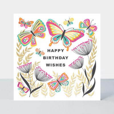 Happy Birthday Card with Butterflies Design